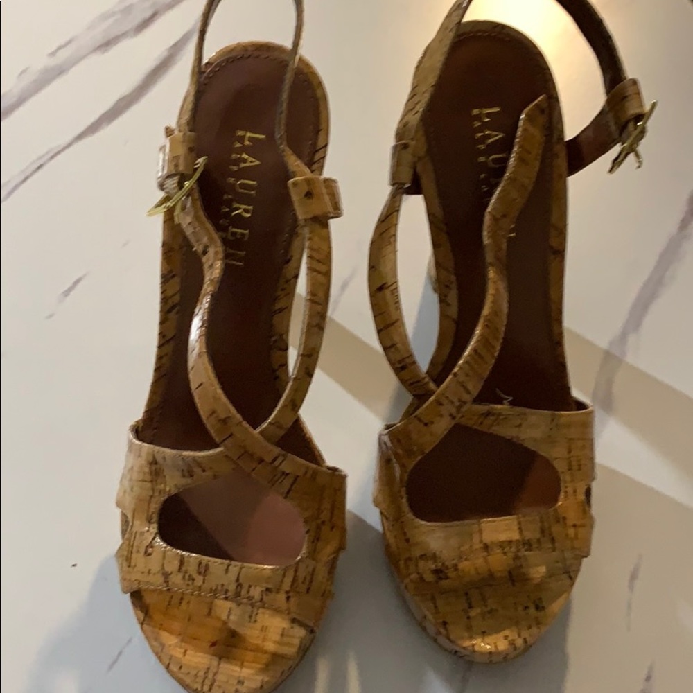 SOLD Platinum cork platform sandals